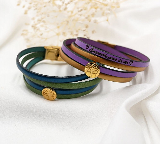 Bracelets en cuir personnalisables avec cabochon doré Arbre de vie.