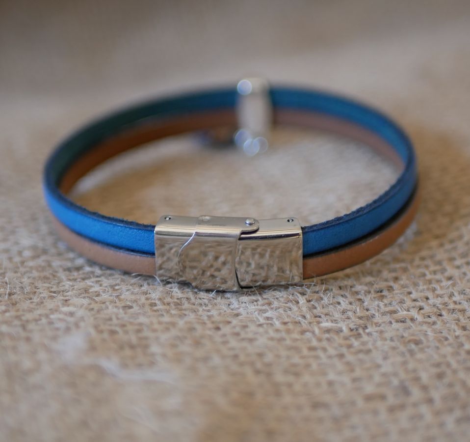 Duo-Lederarmband mit blauem Jaspis-Scheibenstein 