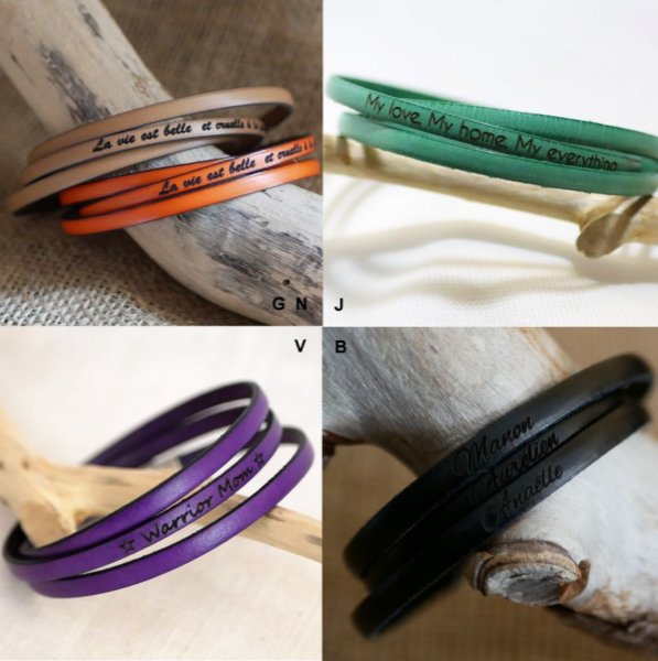 Feines Lederarmband in 3 Runden f&uuml;r M&auml;nner oder Frauen personalisiert