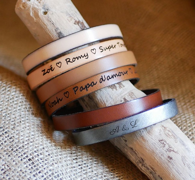 Armband aus Mischleder mit eingravierter T-Schlie&szlig;e Farbe nach Wahl