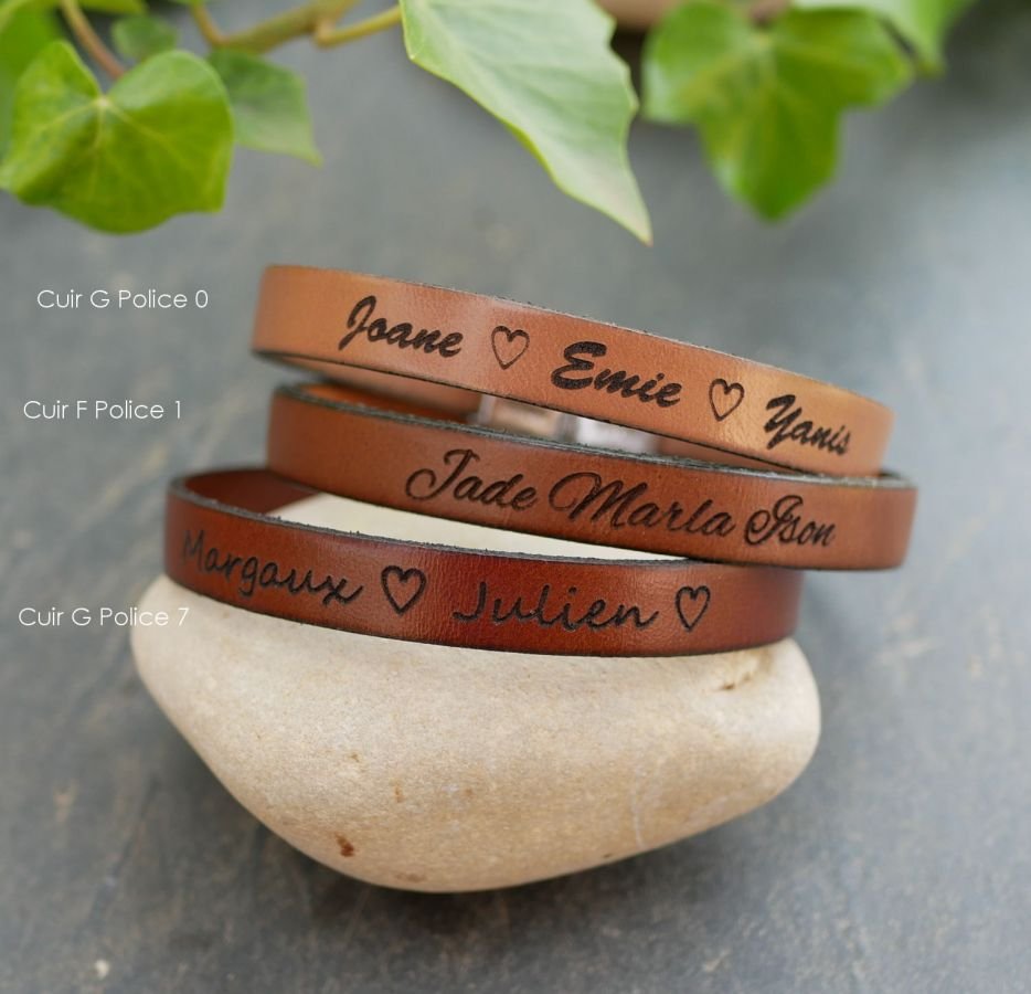 Personalisierte Lederarmband Mann oder Frau graviert Vornamen oder Nachricht