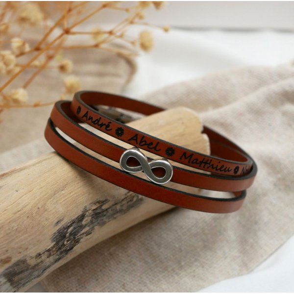 Lederarmband mit mehreren Umdrehungen, personalisierbar mit Stern- oder Unendlichkeits- oder Herzdekor 