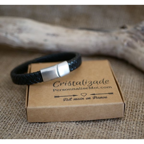 Armband aus schwarzem, geflochtenem Leder f&uuml;r M&auml;nner Stahl-Magnetschlie&szlig;e mit Rei&szlig;verschluss