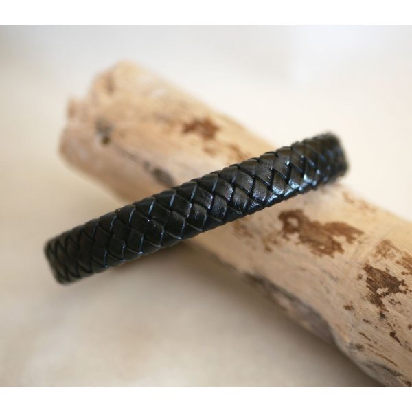 Armband aus schwarzem, geflochtenem Leder f&uuml;r M&auml;nner Stahl-Magnetschlie&szlig;e mit Rei&szlig;verschluss