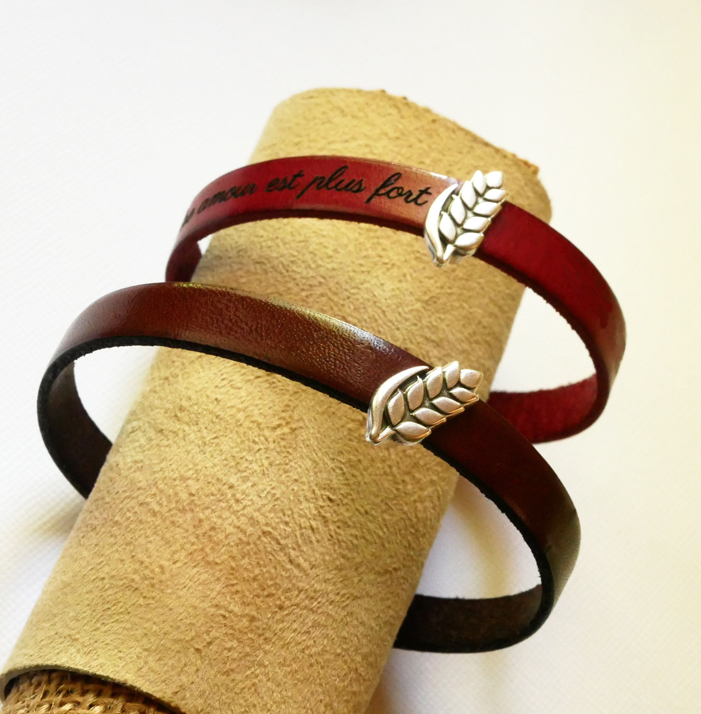 Lederarmband und Schlaufe Weizenähre anpassbar, Weizenhochzeit Mann und Frau