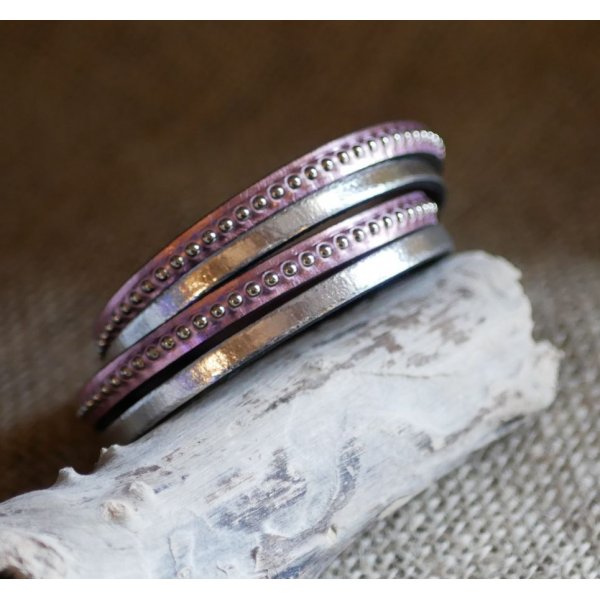 Doppel Lederarmband personalisiert durch Gravur rosa metalisiert 