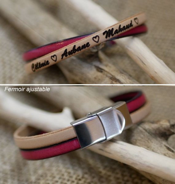 Personalisiertes Armband Duo aus gekreuzten Ledern f&uuml;r M&auml;dchen oder Frauen 