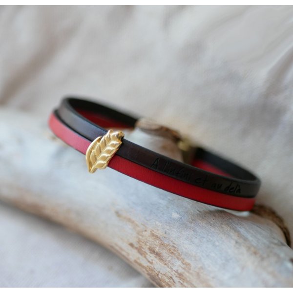 Duo Lederarmband und Schlaufe goldene Weizen&auml;hre personalisierbar, Weizenhochzeitsgeschenk f&uuml;r Frauen