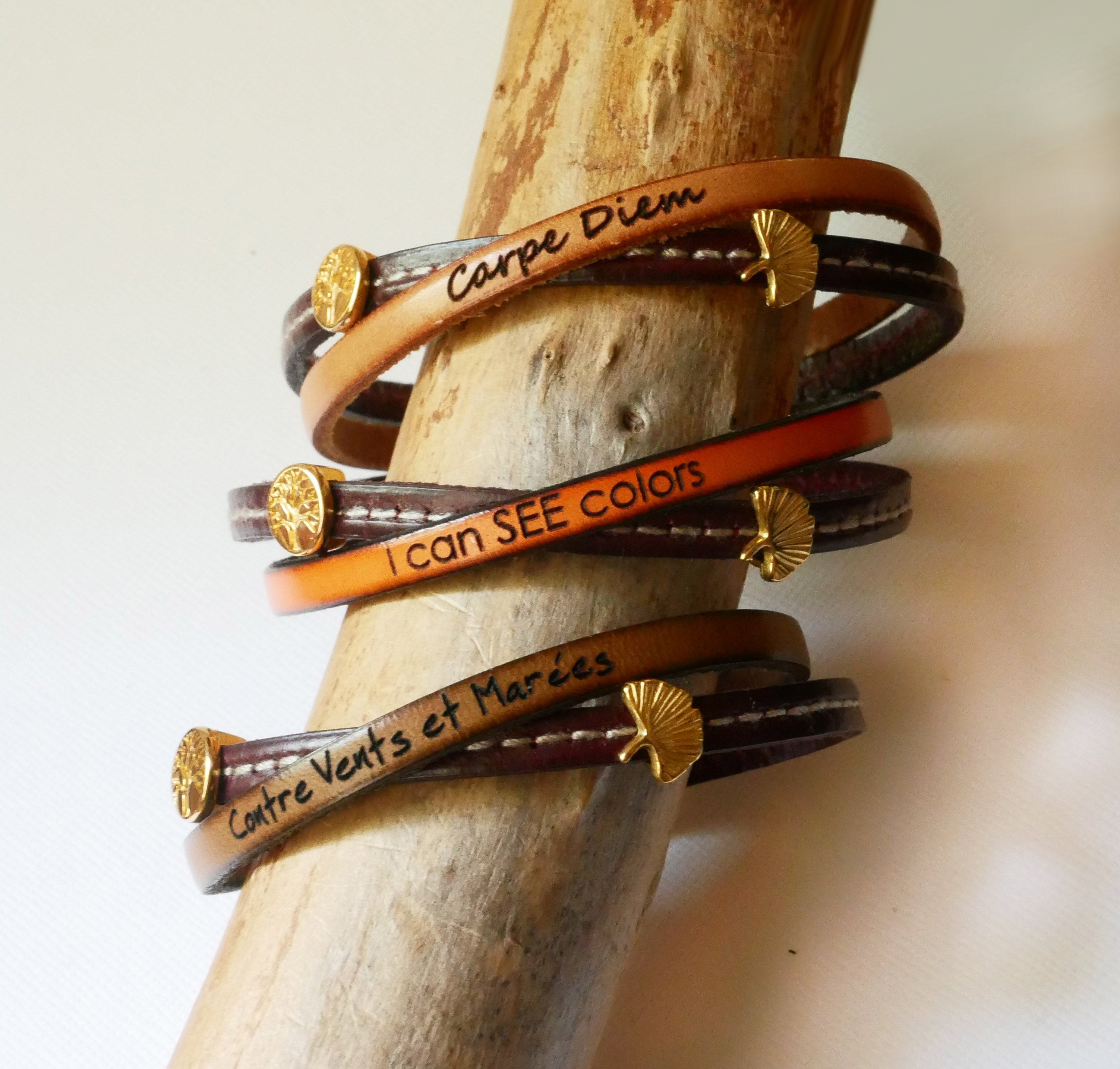 Goldenes Damenarmband Duo aus gekreuztem Leder Twist 