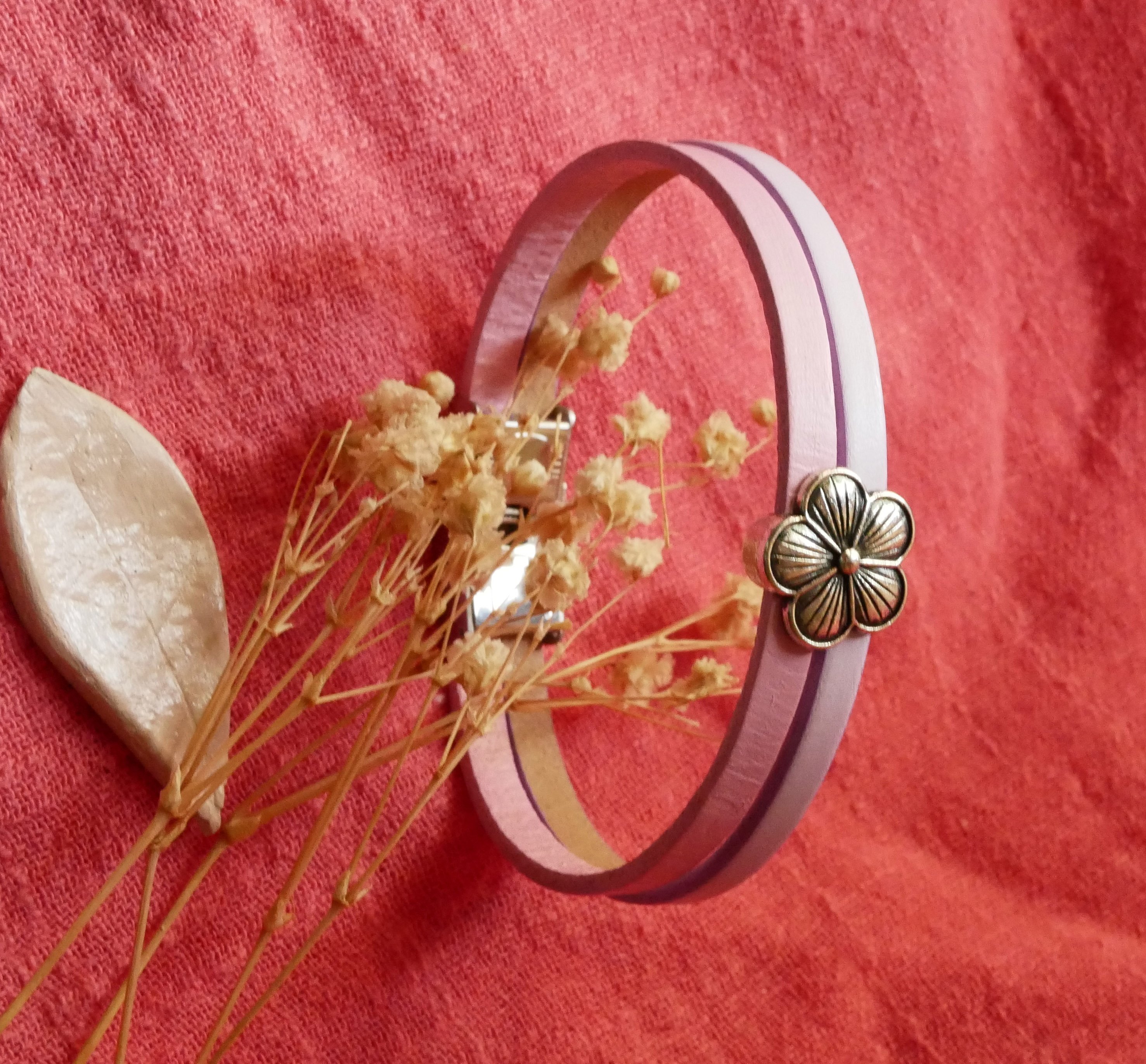 Damenarmband Duo Leder Blume Dekor zu personalisieren 