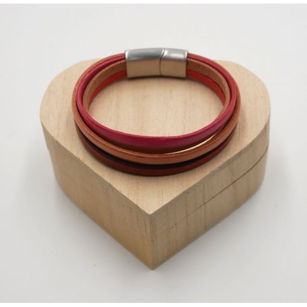 Multi-Leder-Armband f&uuml;r Frauen mit Manschette Rot, Pfirsich, Koralle, Beige
