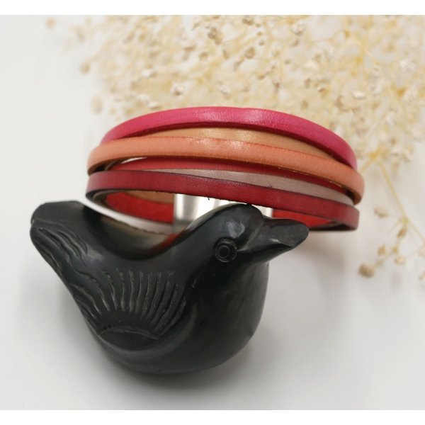 Multi-Leder-Armband f&uuml;r Frauen mit Manschette Rot, Pfirsich, Koralle, Beige
