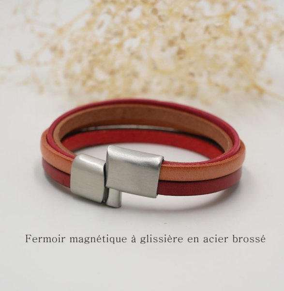 Multi-Leder-Armband f&uuml;r Frauen mit Manschette Rot, Pfirsich, Koralle, Beige