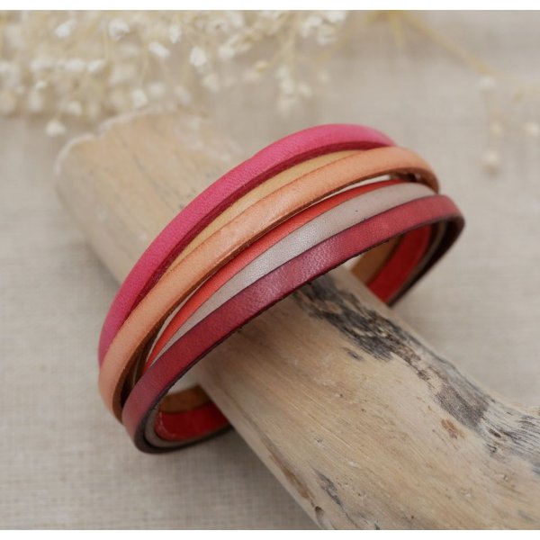 Multi-Leder-Armband f&uuml;r Frauen mit Manschette Rot, Pfirsich, Koralle, Beige