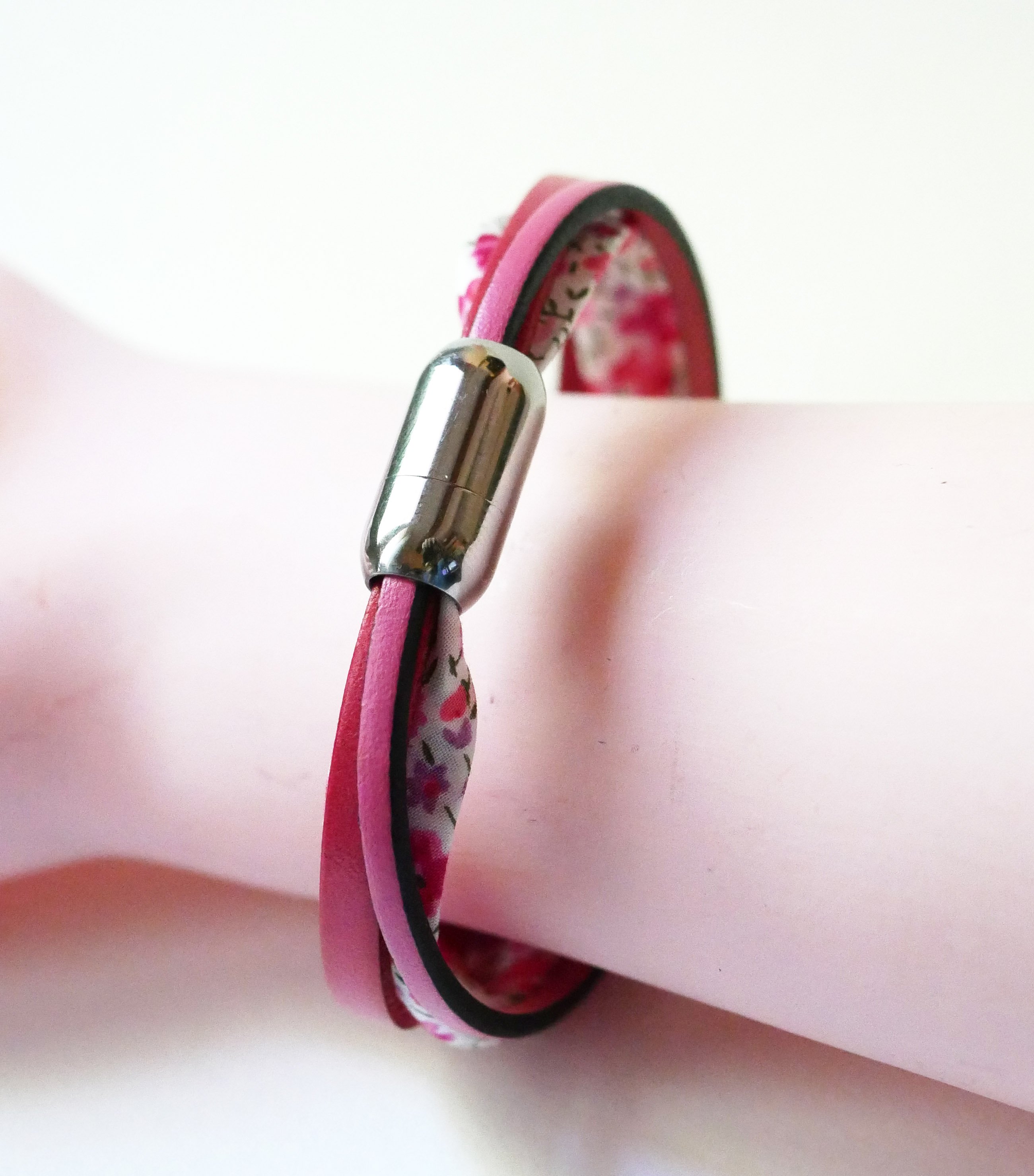 Damenarmband Trio Leder &amp; Liberty Blumen rosa 