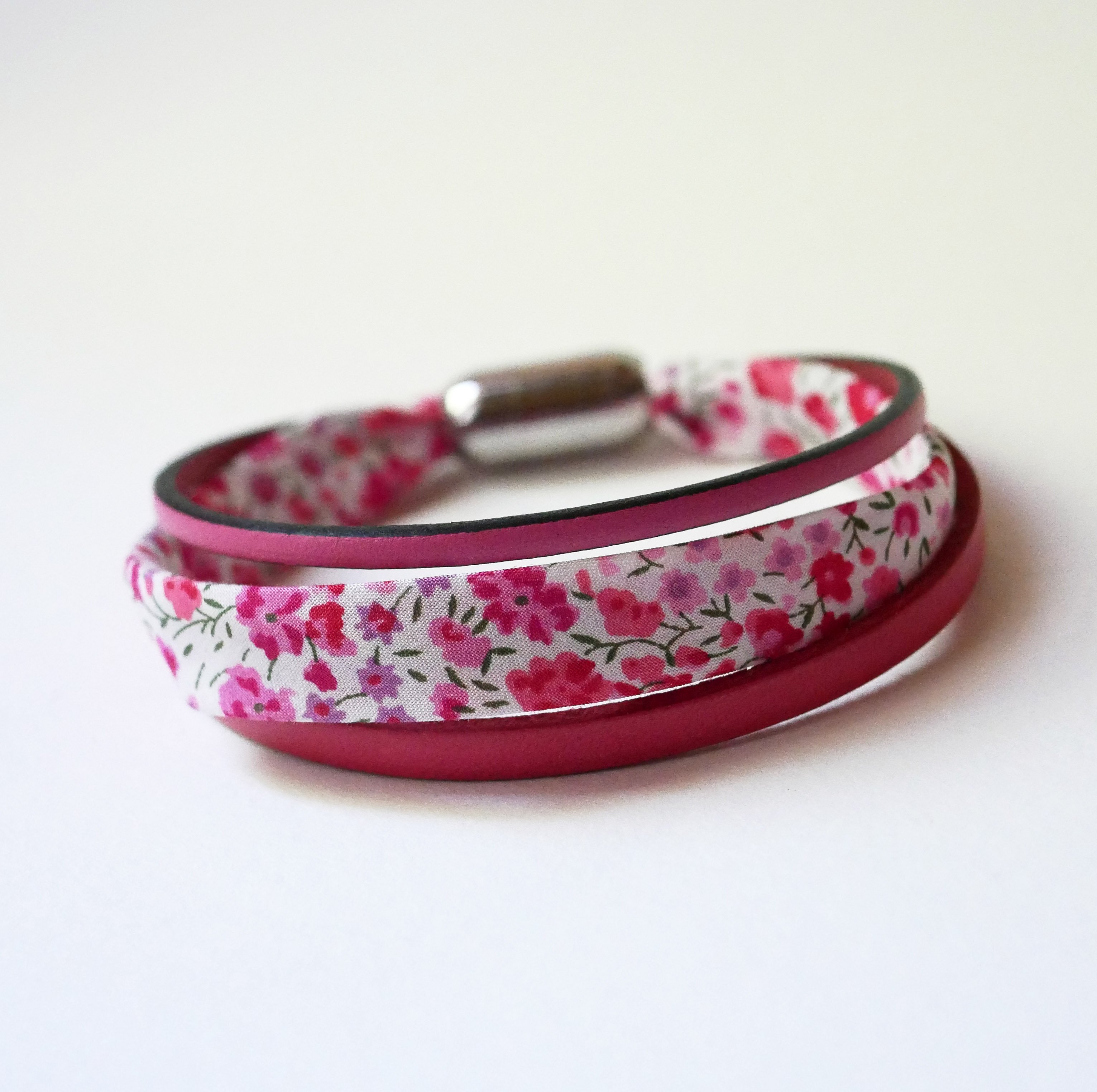 Damenarmband Trio Leder &amp; Liberty Blumen rosa 