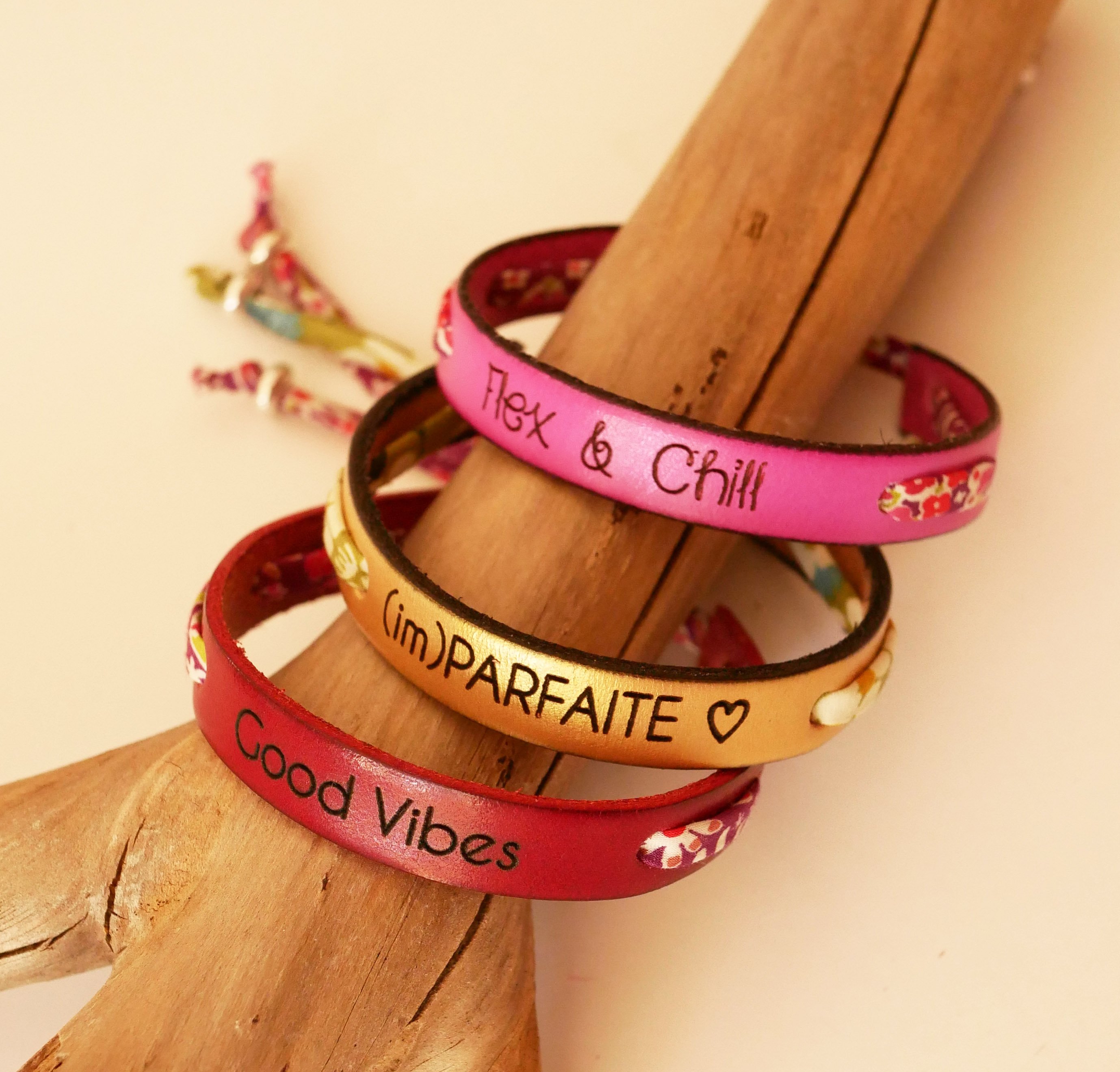 Florame Armband zu personalisieren mit Liberty Cord und Leder nach Wahl zu gravieren