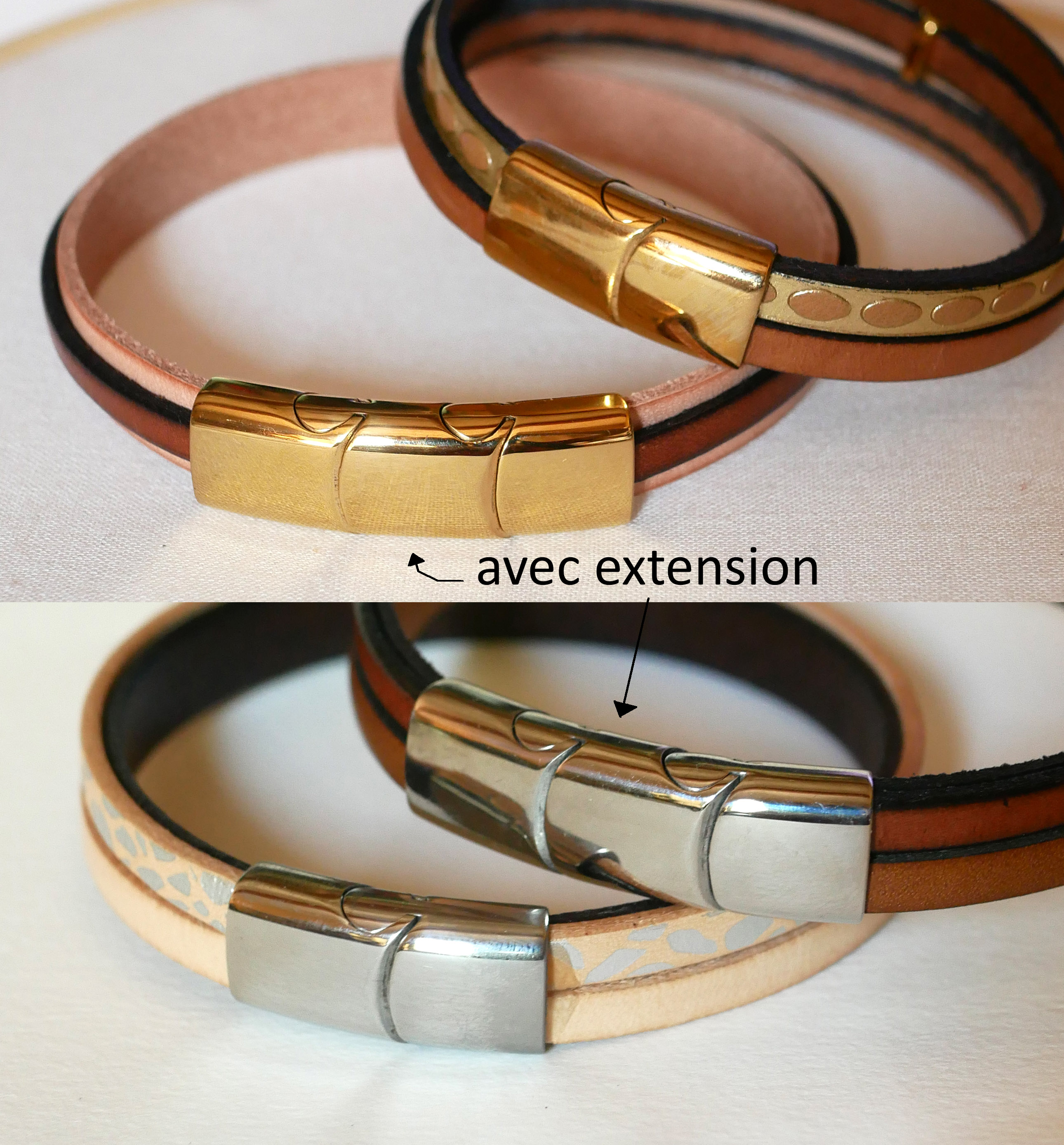 Manschettenarmband aus Leder für Frauen, zweifarbig, mit versteckter eingravierter Nachricht
