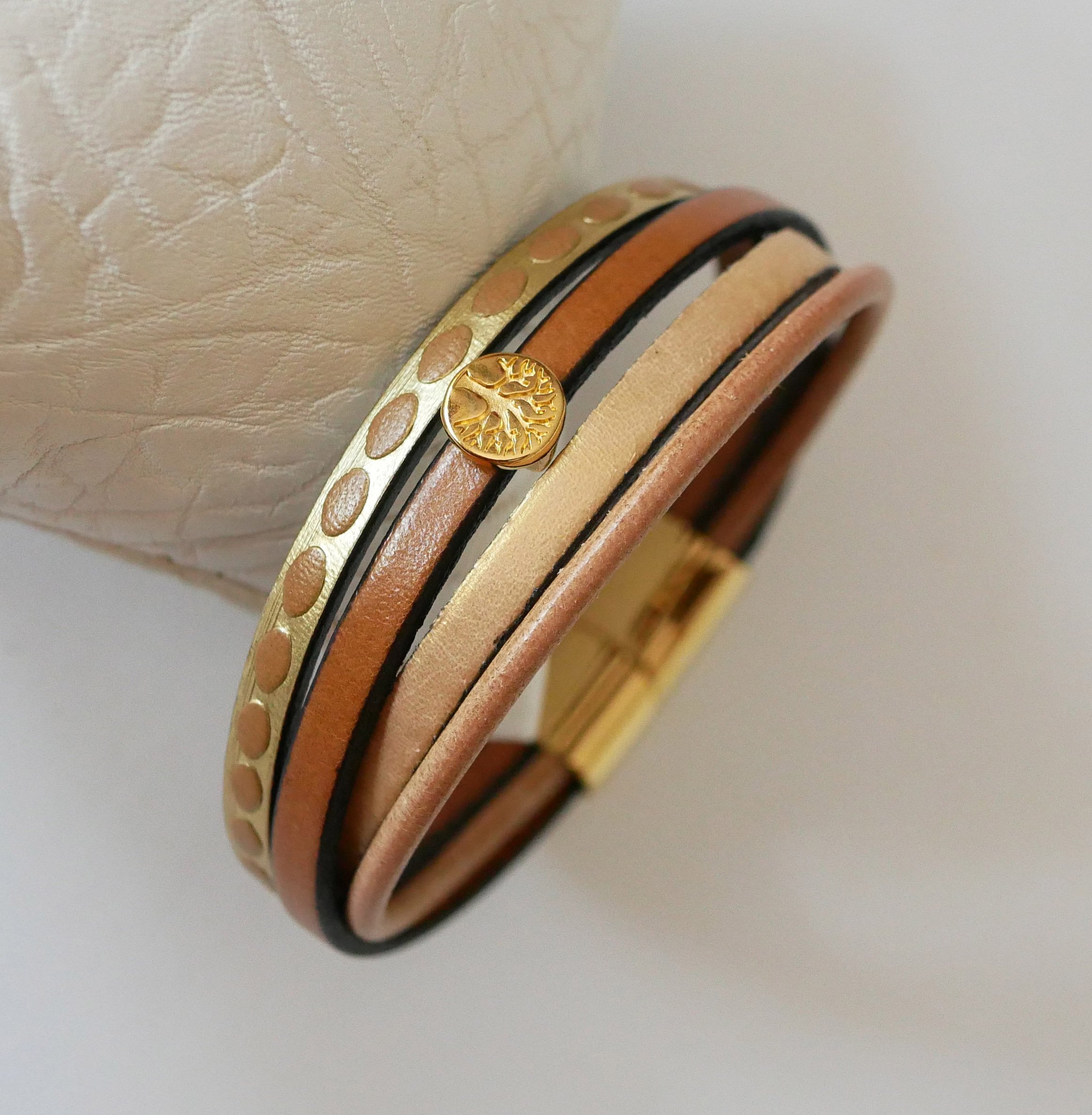 Manschettenarmband für Frauen, vergoldet, Mini-Cabochon Lebensbaum