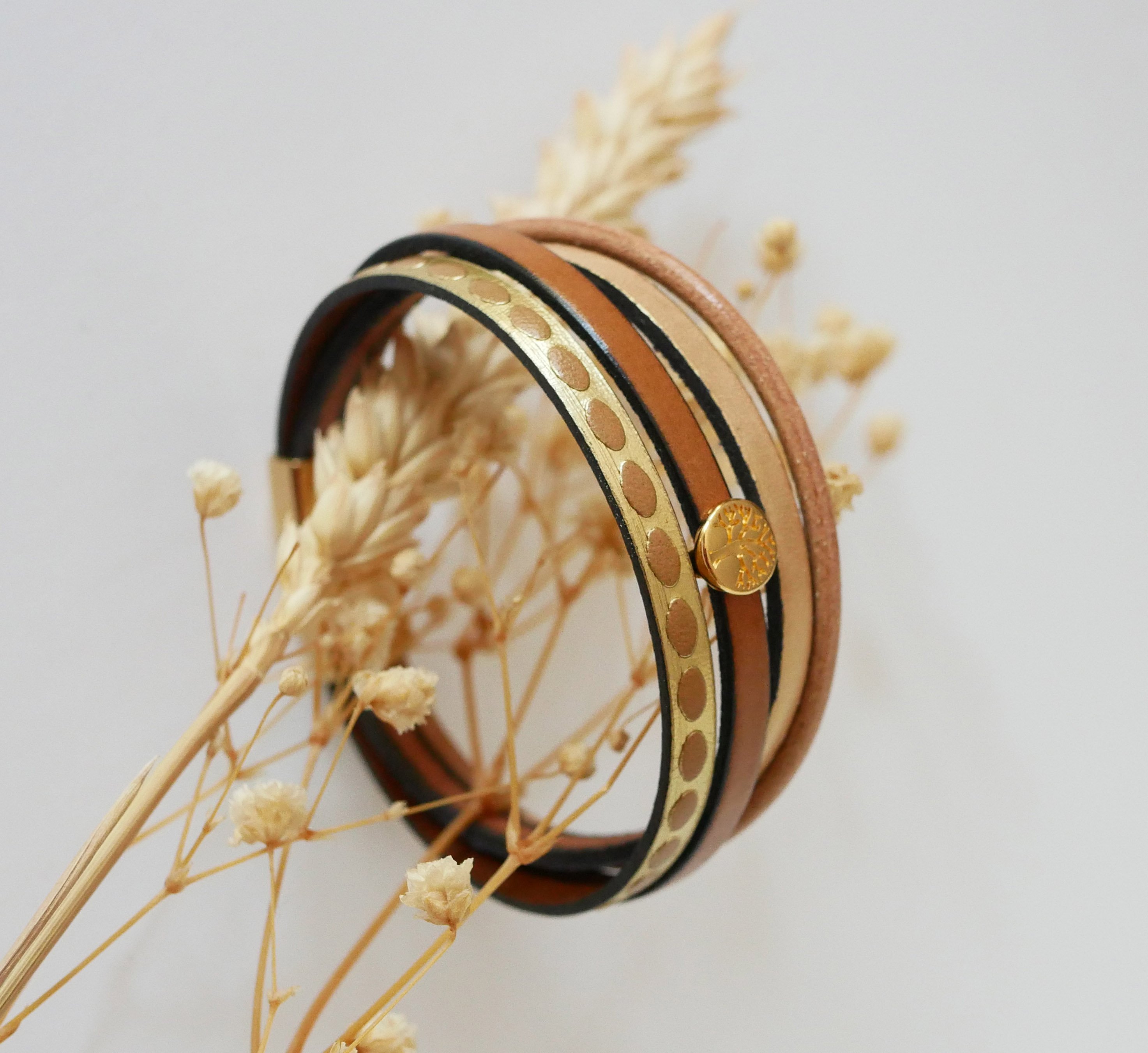 Manschettenarmband für Frauen, vergoldet, Mini-Cabochon Lebensbaum