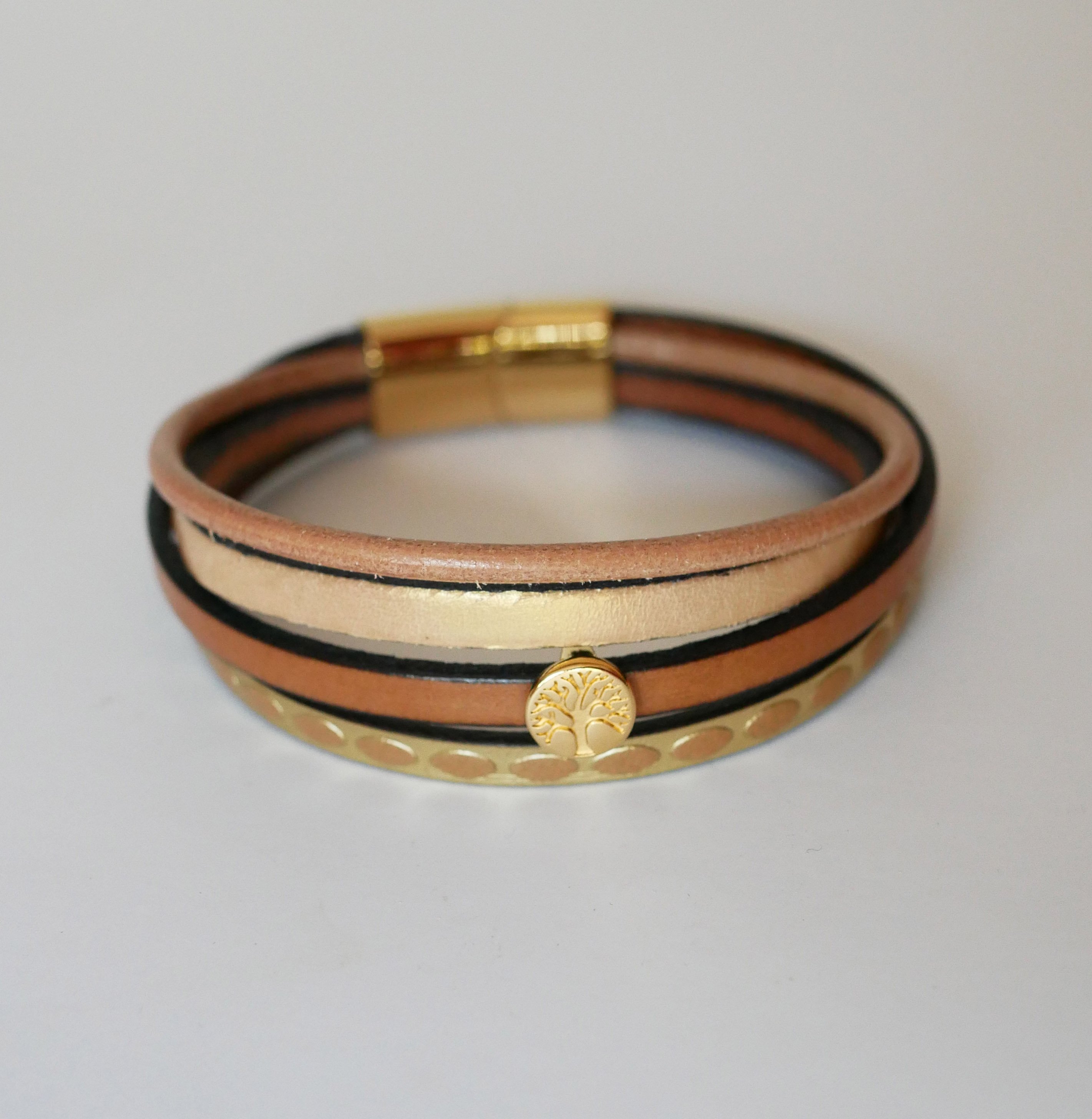 Manschettenarmband für Frauen, vergoldet, Mini-Cabochon Lebensbaum