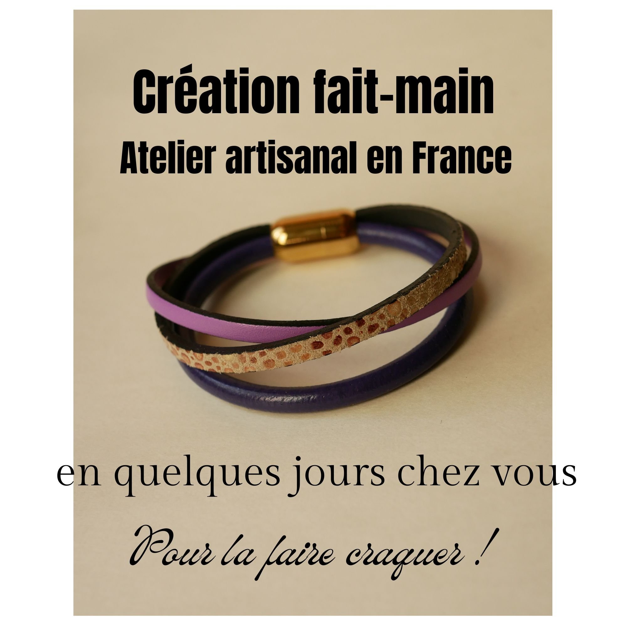 Manschettenarmband f&uuml;r Frauen aus violettem und goldenem Leder