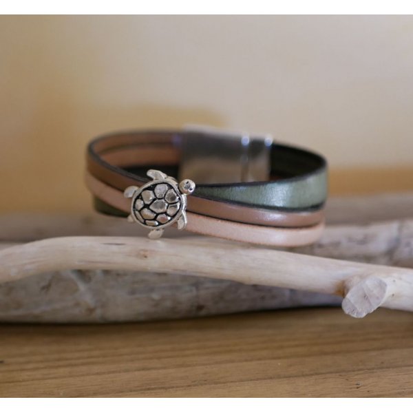 Armband Manschette Multi-Leder Dekor Schildkr&ouml;te Magnetverschluss breit