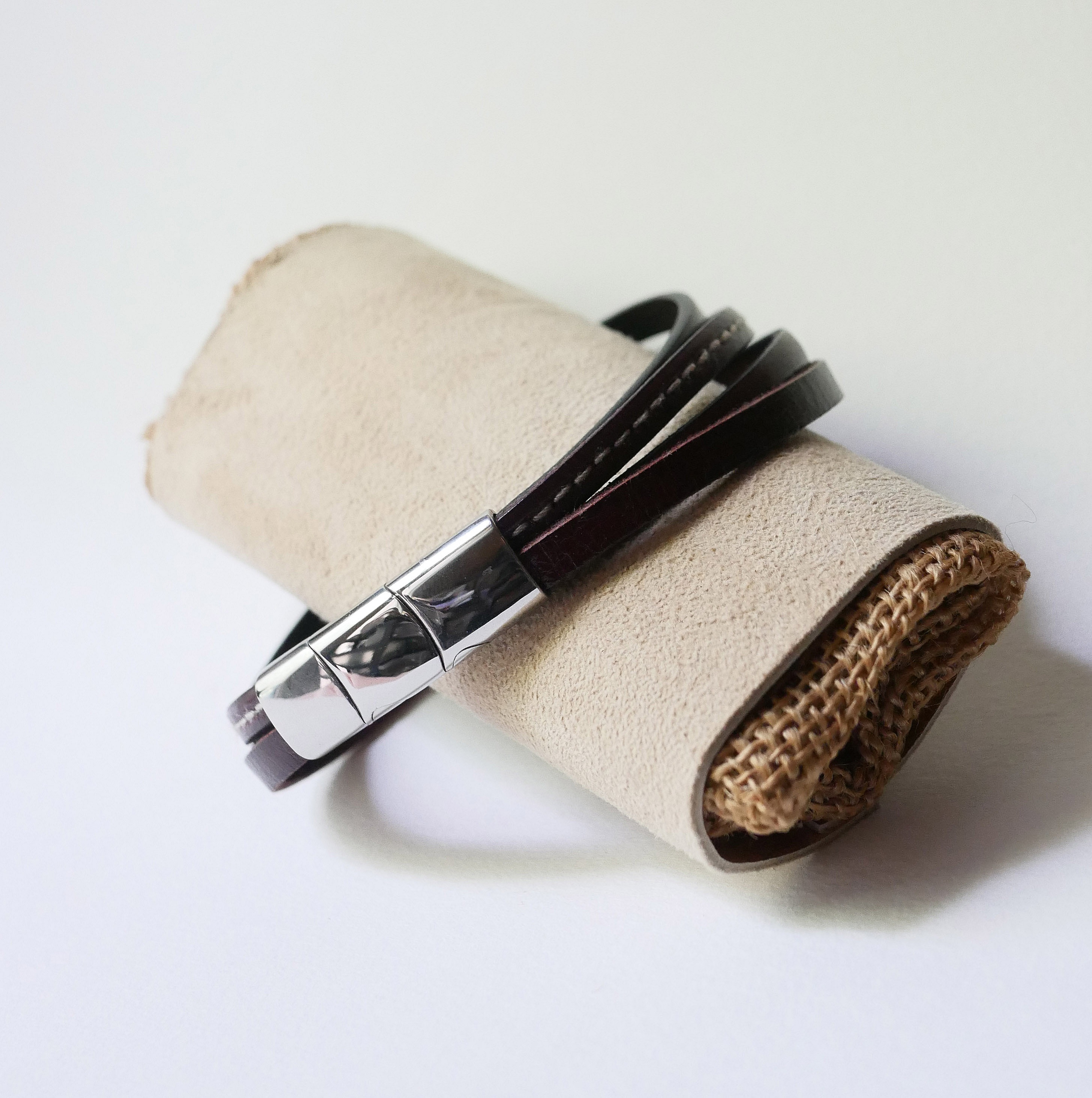 Manschettenarmband aus mehreren Ledern Braun f&uuml;r M&auml;nner