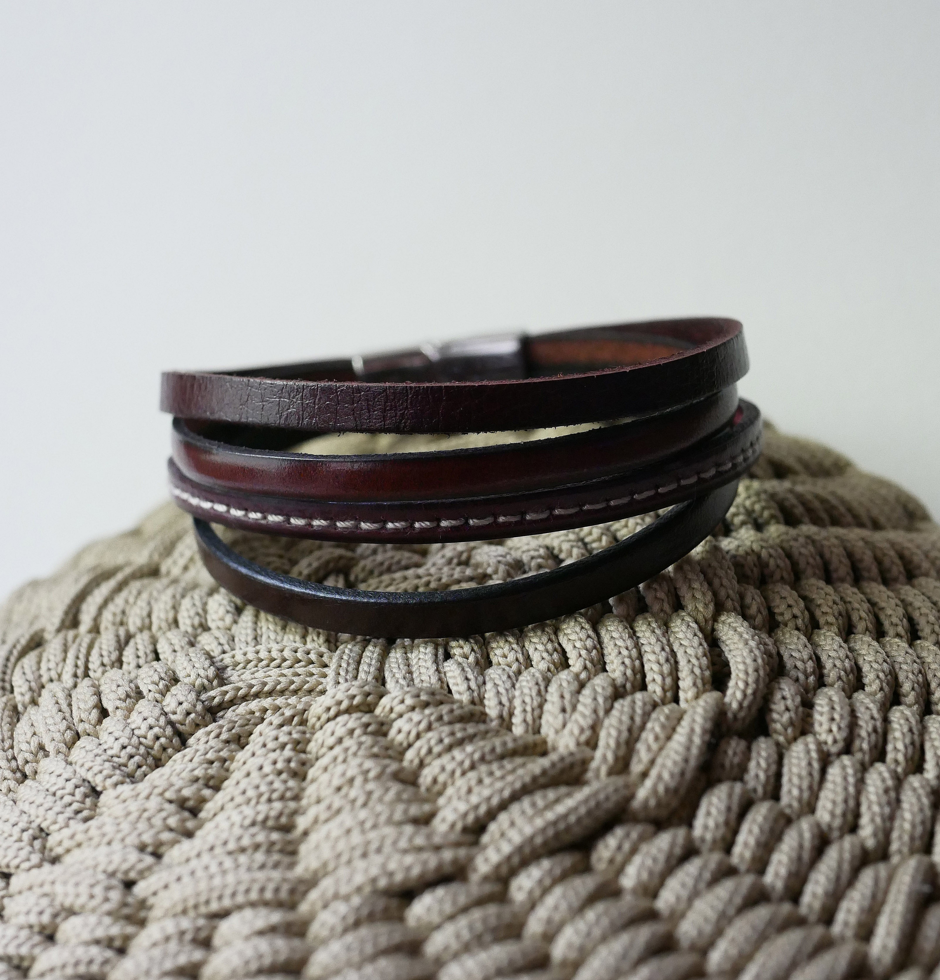 Manschettenarmband aus mehreren Ledern Braun f&uuml;r M&auml;nner