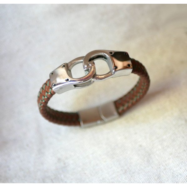 Handschellenarmband aus geflochtenem Leder Farbe und Gr&ouml;&szlig;e nach Wahl