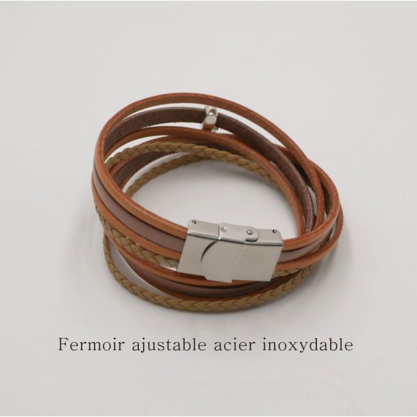 Multi-Leder-Armband Anh&auml;nger beige T&ouml;ne anpassbar 