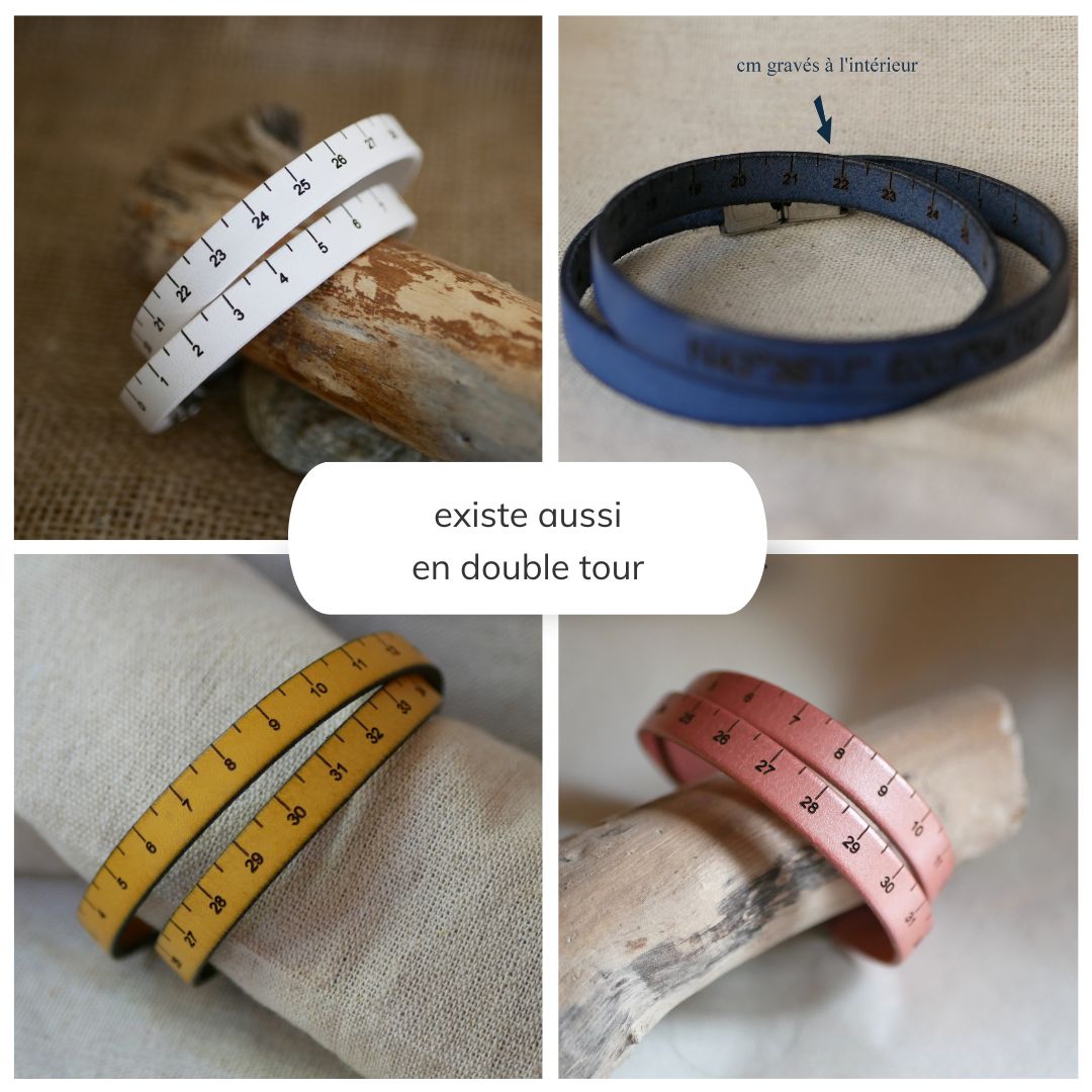 Armband Meter Couture Leder graviert in cm auf der Rückseite personalisierbar