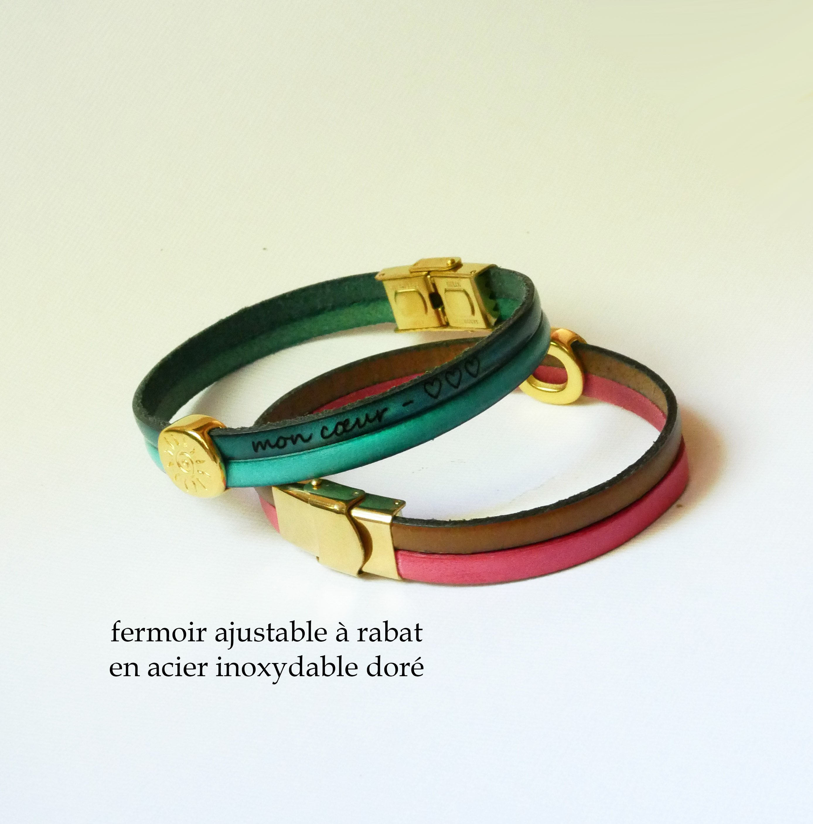 Armband mit goldener Schlaufe Soleil auf Duo-Leder zum Anpassen und Gravieren