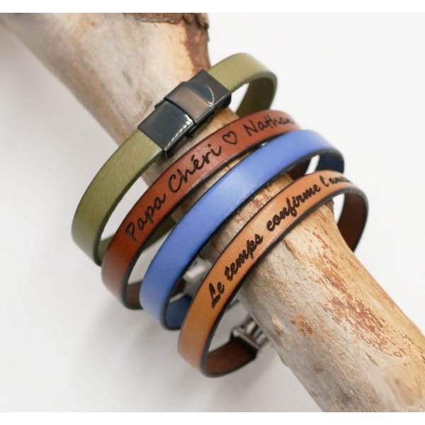 Verstellbare Lederarmband mit verstellbarem Verschluss schwarz zu personalisieren durch Gravur 