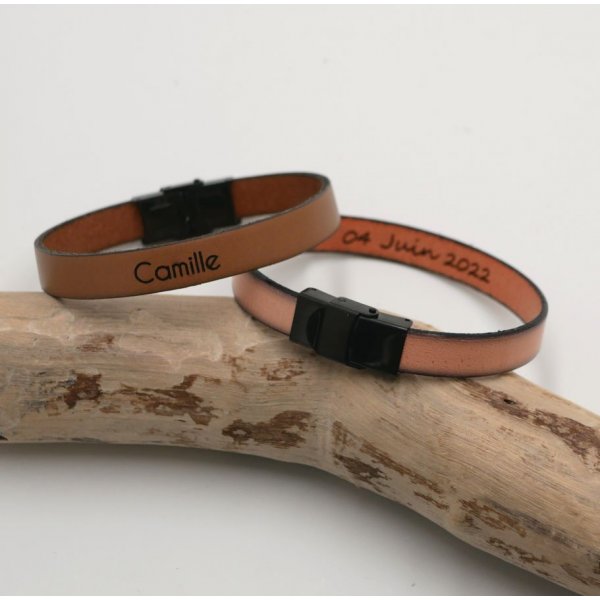 Verstellbare Lederarmband mit verstellbarem Verschluss schwarz zu personalisieren durch Gravur 