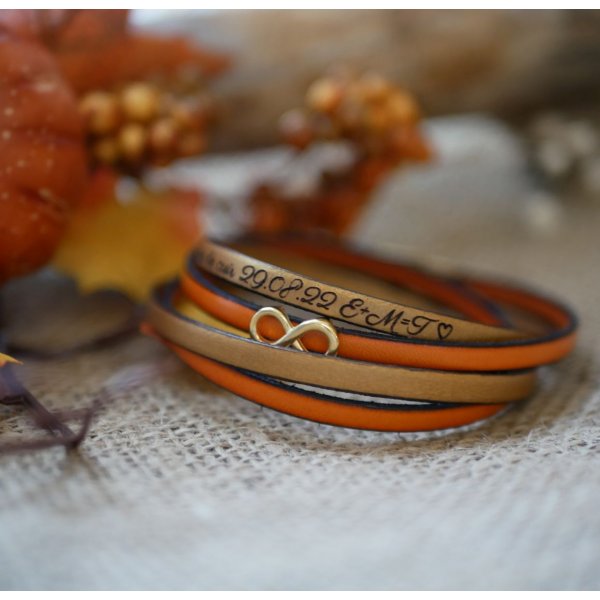 Armband Unendlichkeitssymbol vergoldet Geschenk Mama in 2 Leder zu personalisieren  