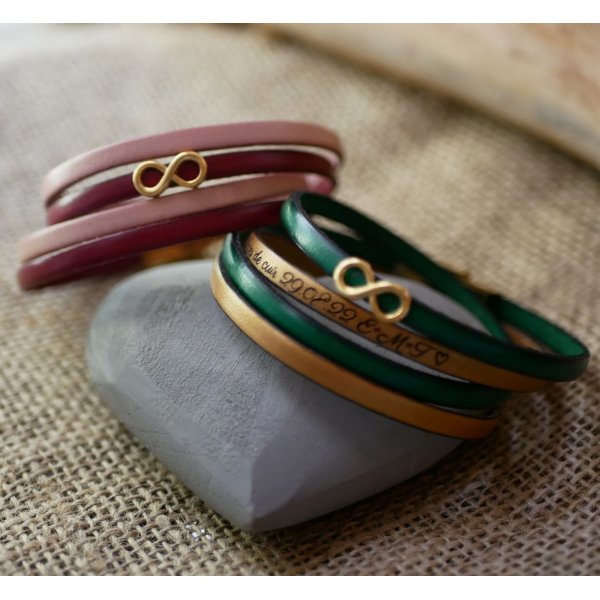 Armband Unendlichkeitssymbol vergoldet Geschenk Mama in 2 Leder zu personalisieren  