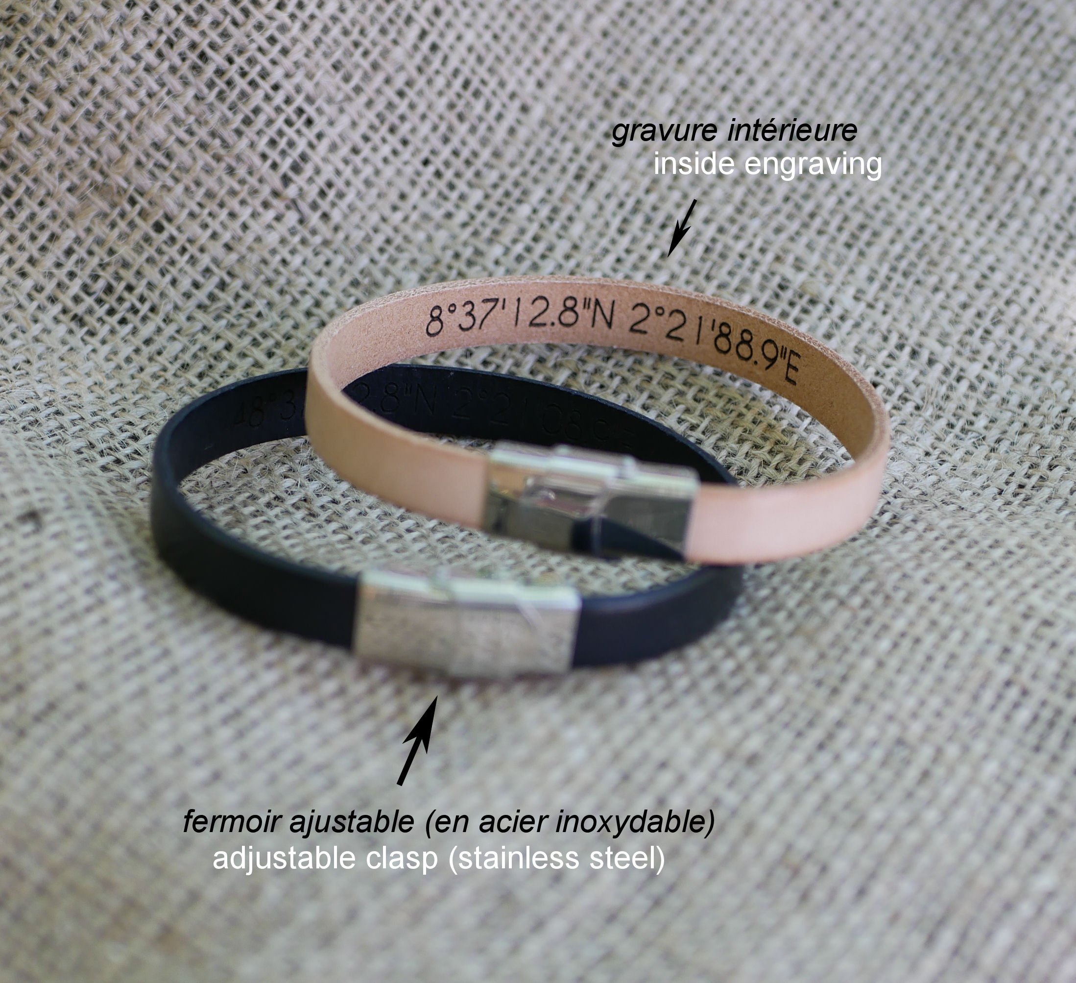 Gravierte Geschenk für Paare: 2 personalisierte Lederarmbänder durch Gravur 