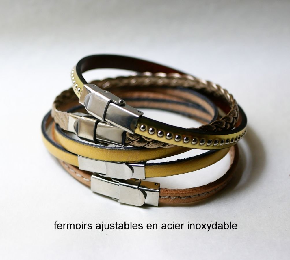 Set aus Lederarmbändern zum Stapeln, anpassbar in Gold- und Metallictönen