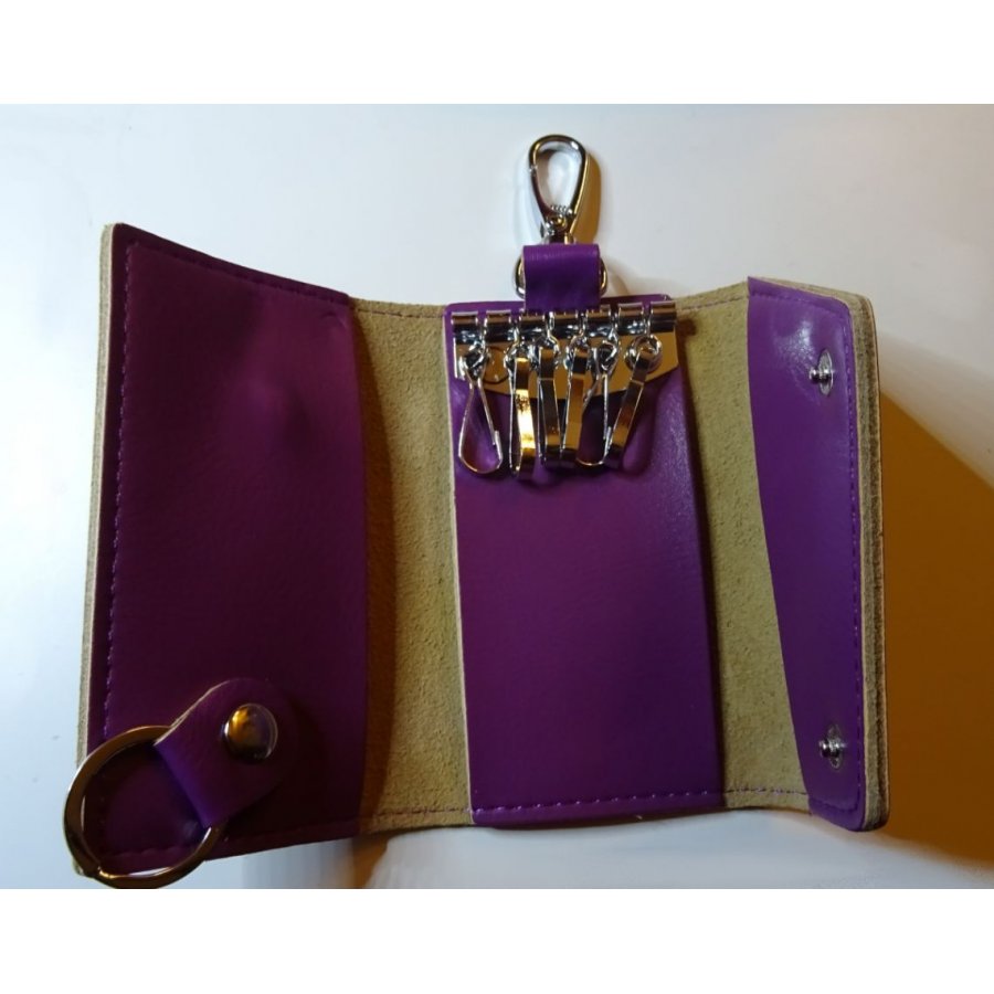 Etui für Schlüssel aus Leder Violett mit Gravur