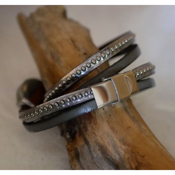 Armbanduhr versilbert Armband Doppel Leder Kugeln Farbe nach Wahl zu personalisieren 