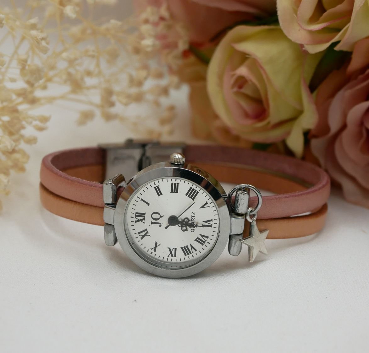 Uhr versilbert Duolederarmband Farbe nach Wahl und persönliche Gravur