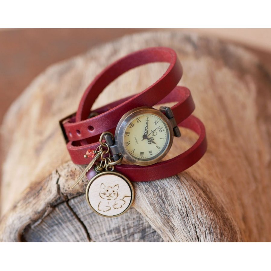 Uhr Lederarmband Cabochon aus Holz zum Gravieren