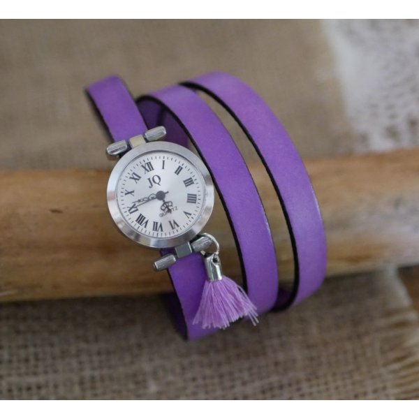 Lederarmbanduhr Lilac 2 oder 3 Runden mit Pompon