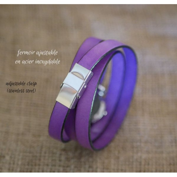 Lederarmbanduhr Lilac 2 oder 3 Runden mit Pompon