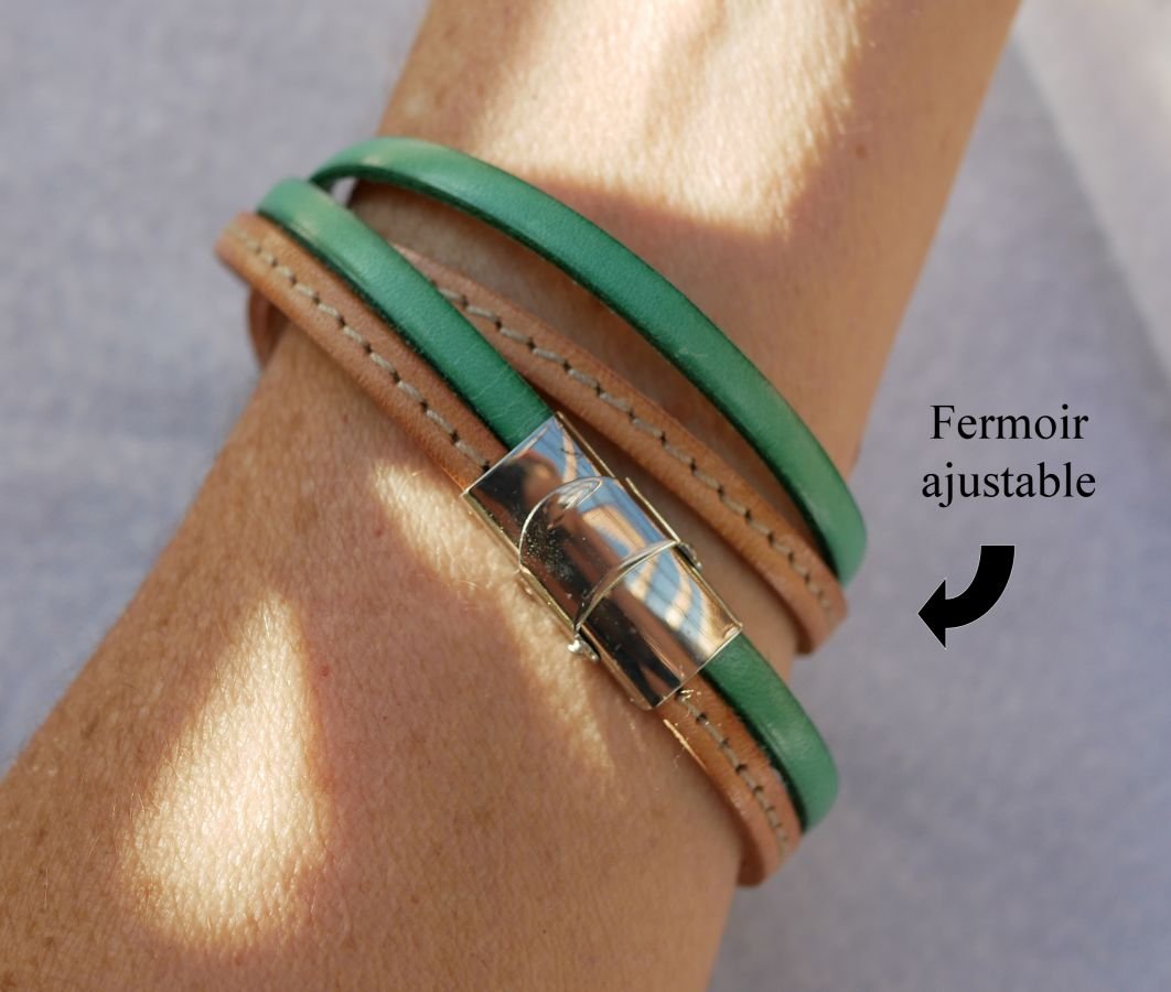 Armbanduhr doppeltes Lederarmband mit Steppnähten Natur und zweite Farbe nach Wahl zum Anpassen 