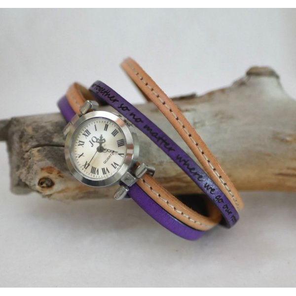 Armbanduhr doppeltes Lederarmband mit Steppn&auml;hten Natur und zweite Farbe nach Wahl zum Anpassen 