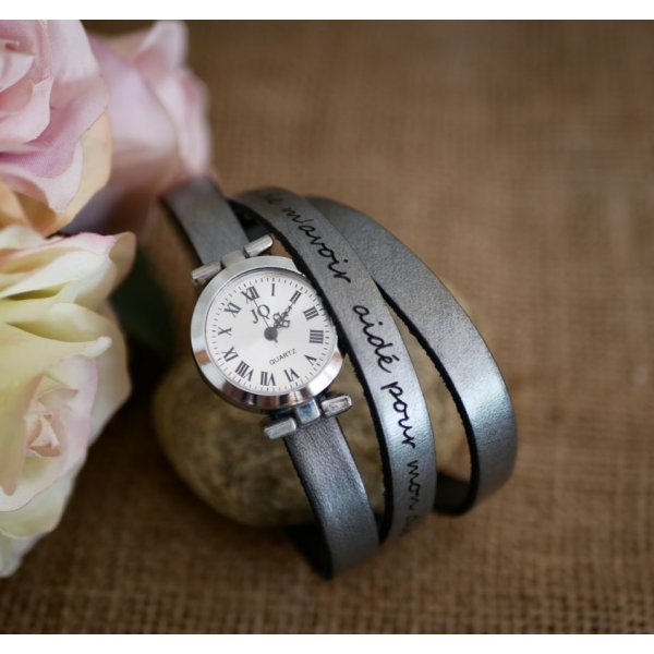 Personalisierbare Multiturn-Armbanduhr mit silbernem Zifferblatt 