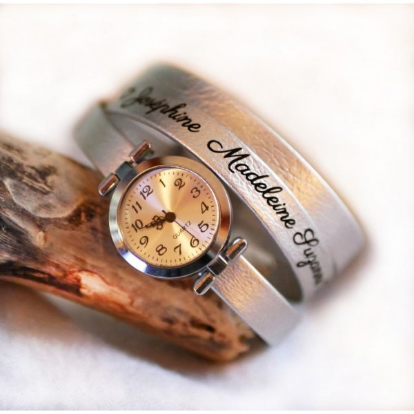 Personalisierbare Multiturn-Armbanduhr mit silbernem Zifferblatt 