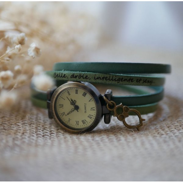 Uhr personalisierbares Armband Double-Turn Leder Duo Farben